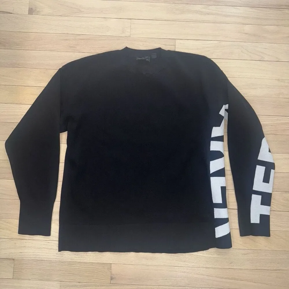 Ted Baker “Keyzay” Logo Spellout Sweater Black White Stretch Women Size 2/ 4-6
